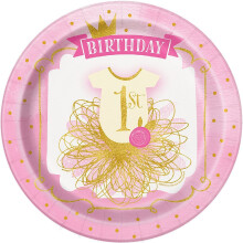 Speiseteller zum ersten Geburtstag in Rosa und Gold 22,9 cm (8 Stck) hochwertig, langlebig und perfekt fr Partys zum 1. Geburtstag fasziniere
