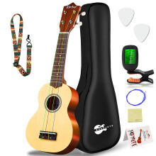 Everjoys soprano ukulele begynder pack-21 tommer m/gratis online lektion gig taske hurtig l?ring sangbog digital tuner pluk polering klud alt i e