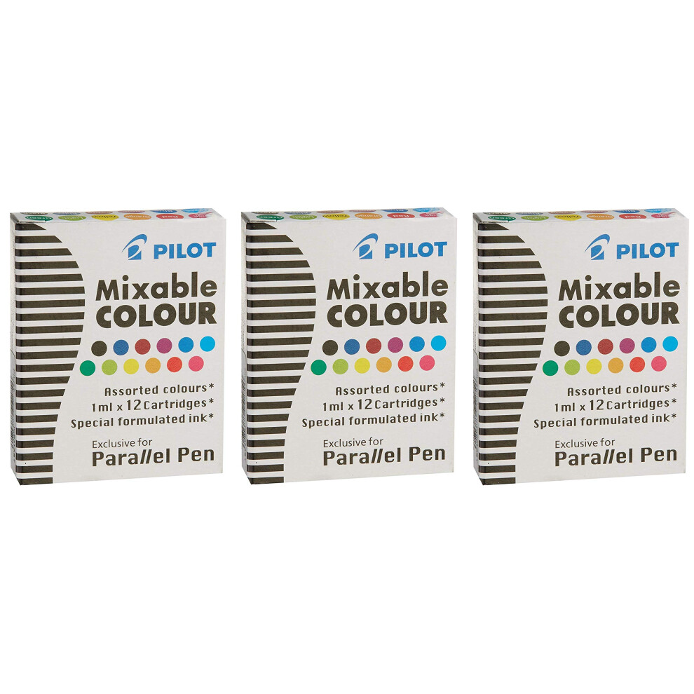 Pilot Parallel Mixable Color Ink Refills for Calligraphy Pens  12 Colors (77312) (Pack of 36  Assorted)