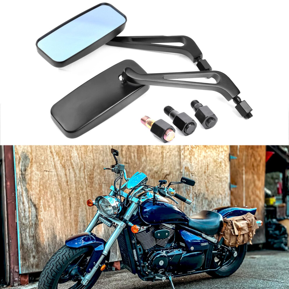Devilmotor Rectangle Motorcycle Bobber Mirrors For Cruiser Chopper With Smoke 8Mm-10Mm () Black/Blue 606280325767