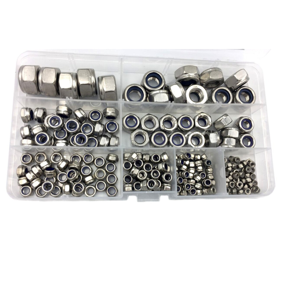 Hvazi 205 Szt. Metryczne M2,5 M3 M4 M5 M6 M8 M10 M12 Zestaw Asortymentowy Nylonowej Nakretki Szesciokatnej Zabezpieczajacej Ze Stali Nierdzewnej-image