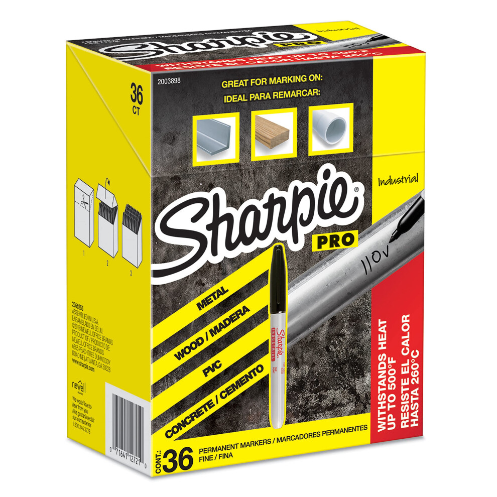 SHARPIE Industrial Permanent Markers  Fine Tip  Black  36 count