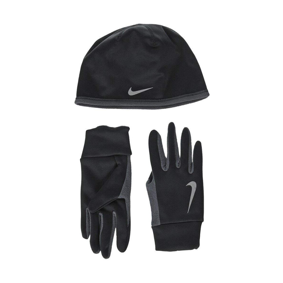 NIKE MEN'S RUNNING THERMAL BEANIE & GLOVE SET  Black/Silver  Large / X