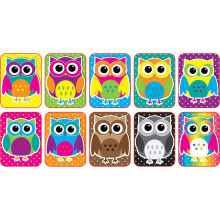 Ashley Productions Mini guma na bielu tabulu Colorful Owls bez magnetu (10 kusov) 5,5 cm x 3,8 cm x 0,75 cm