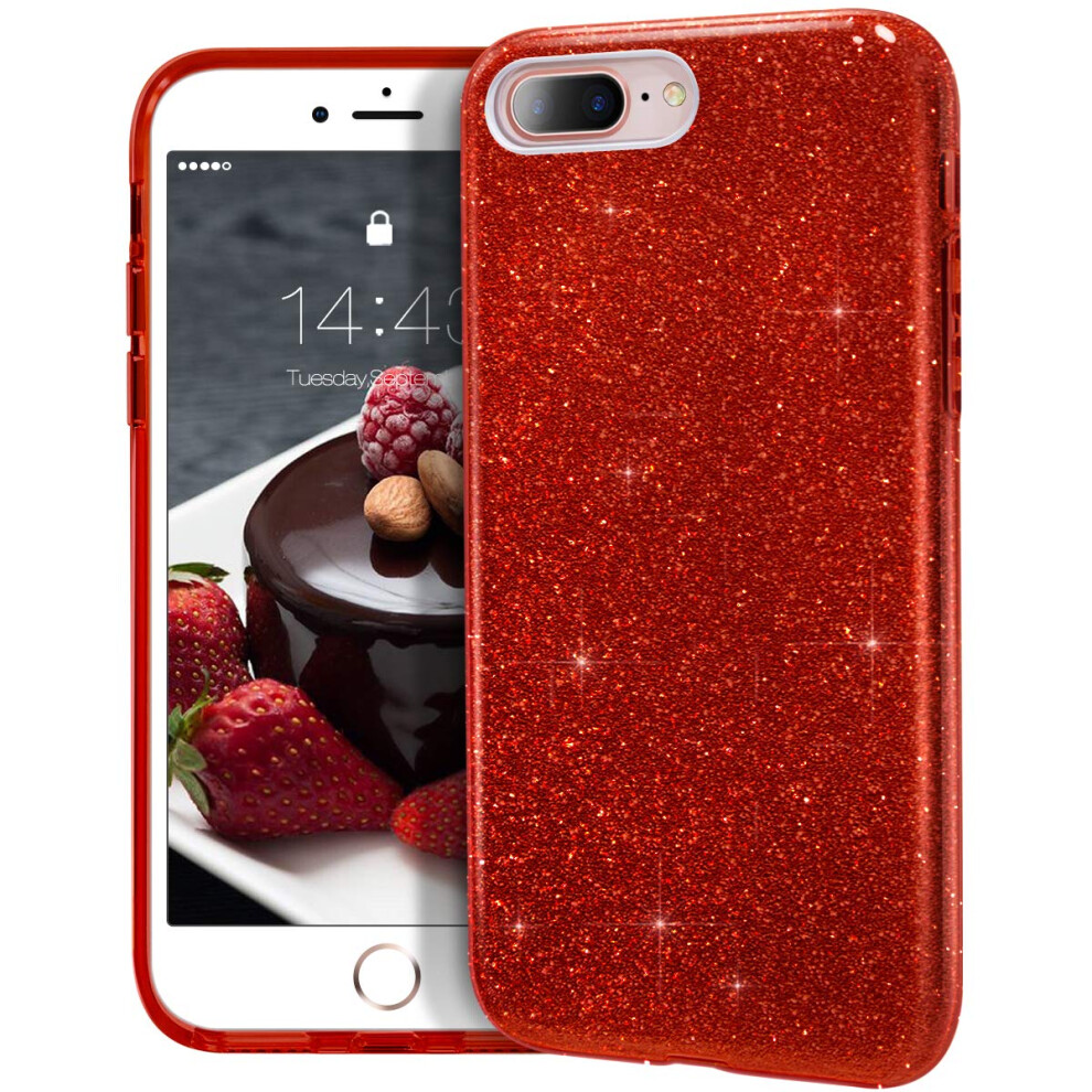 Mateprox Iphone 8 Plus Case,Iphone 7 Plus Glitter Bling Sparkle Cute Girls Women Protective Christmas Case For Iphone 7 Plus/8 Plus 5.5" (Red) Red 614405125659
