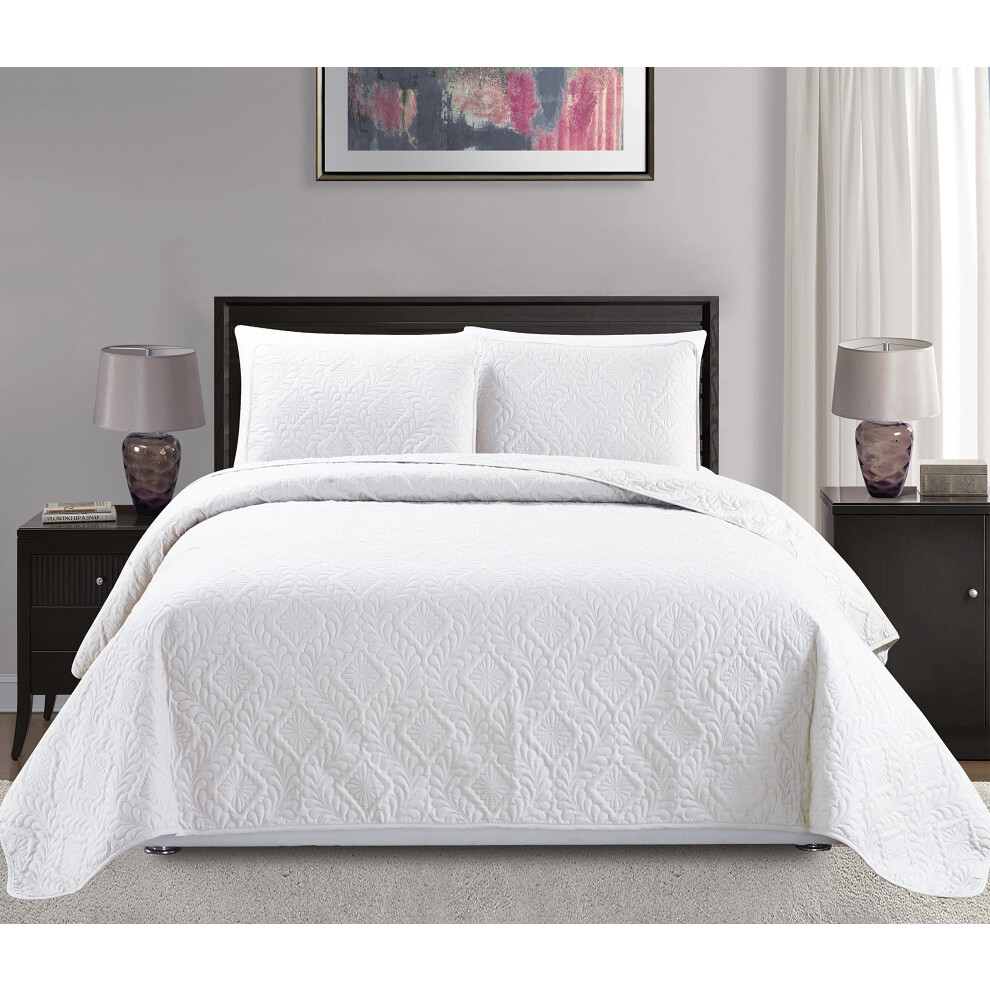 Couvre-lit surdimensionn        losanges de la collection MK 3 pi   ces pour lit double/queen, en relief, blanc uni, neuf