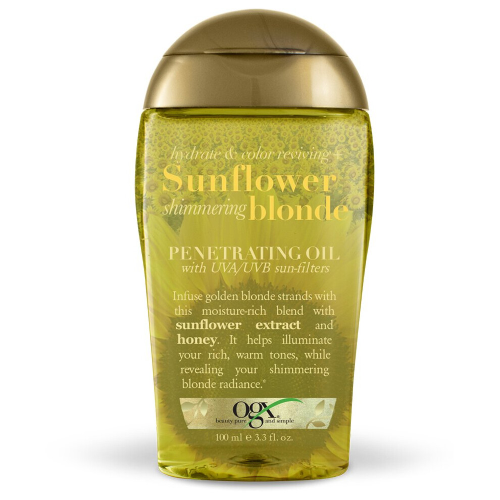 OGX Hydrate & Color Reviving + Sunflower Shimmering Blonde Penetrating Oil with UVA/UVB Sun-Filters  3.3 Ounce