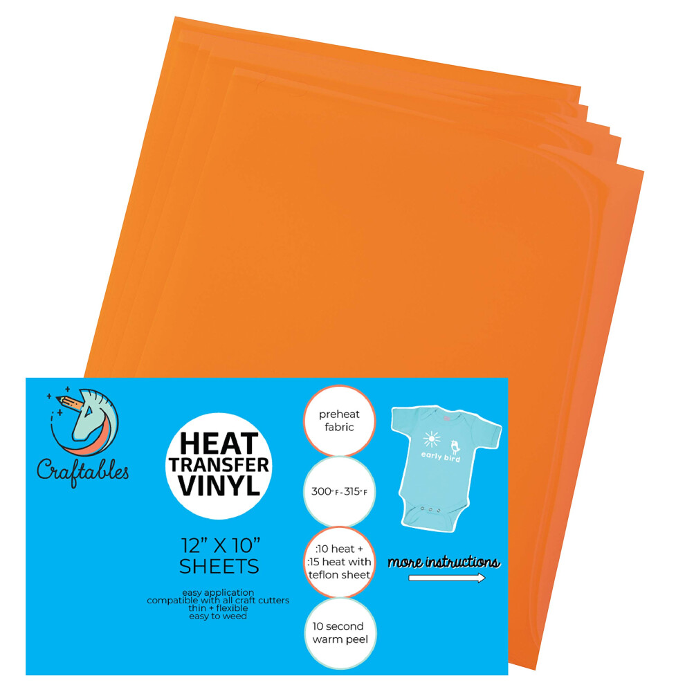 Vinyle Transfert Thermique Htv Orange Vif Craftables - 5 Feuilles Faciles Utiliser-image