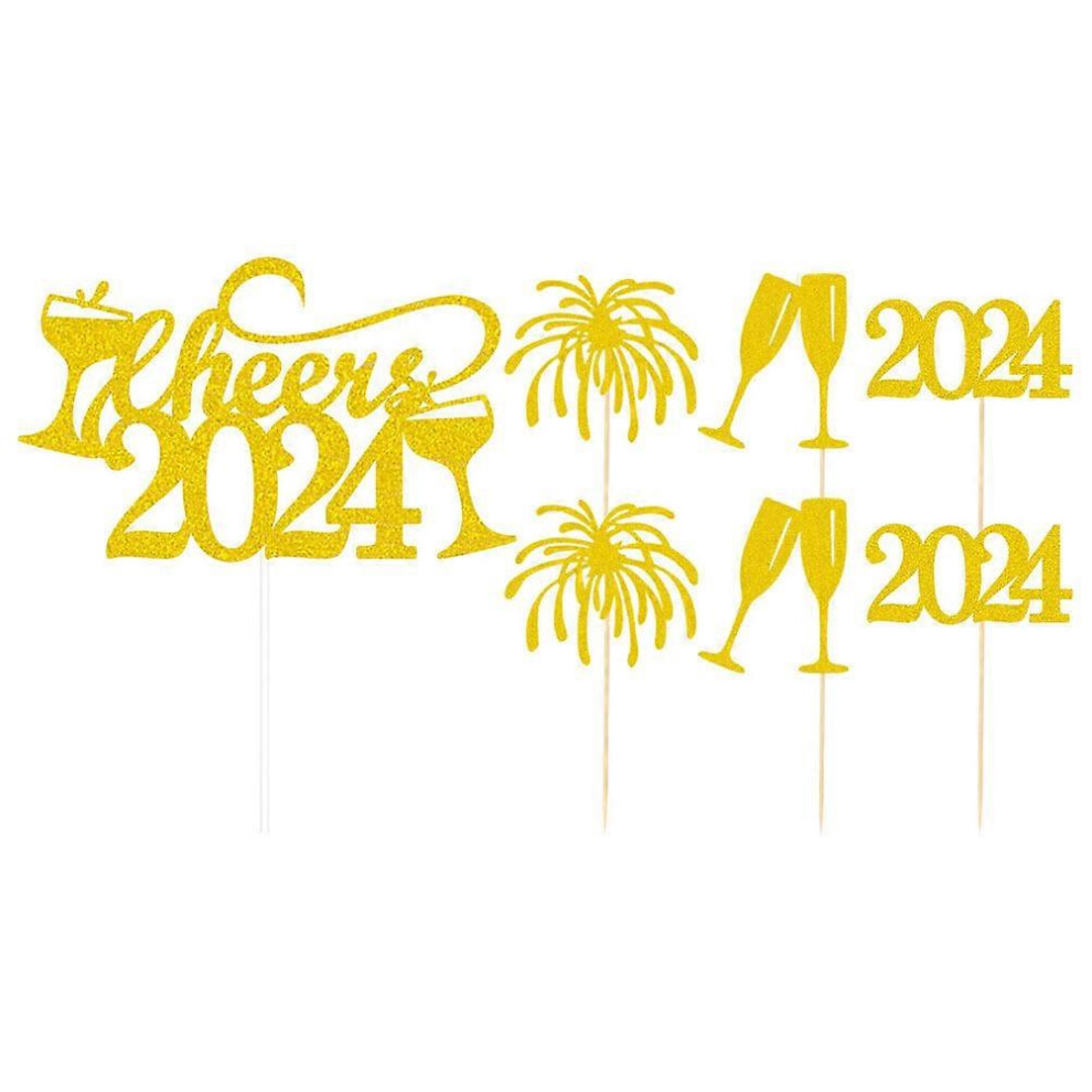 Kricely (As Show, One Size) 1 Set 2024 New Year Cake Picks Cupcake Topper Dessert Picks Cake Decoration