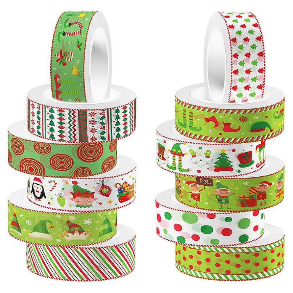 Kricely (As Show, One Size) 12 Rolls Christmas Washi Tape Decorative Scrapbook Tape Diy Washi Tape Christmas Decor
