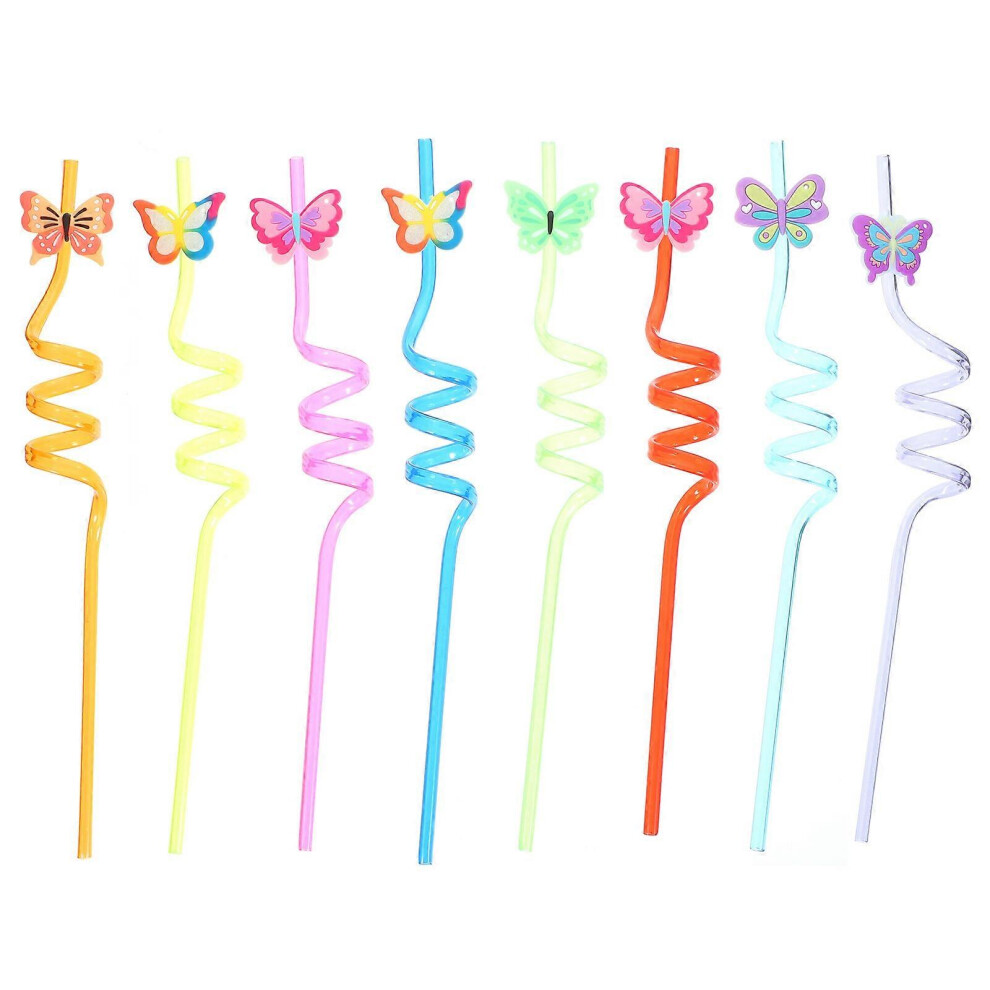 Kricely (As Show, One Size) 8Pcs Butterfly Drinking Straw Plastic Straw Reusable Straws Party Supplies