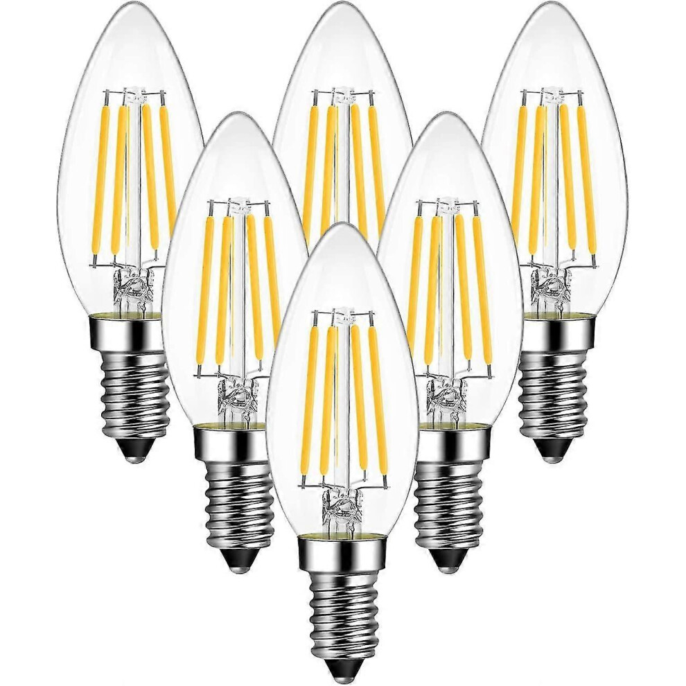 (As show, One size) 4w E14 Led Candle Filament Bulb, 806 Lumens Equivalent To 60w Vintage Halogen Bulb, Warm White 2700k, Non-dimmable, Pack Of 6-image-OPC-PG9FBFM-NEW