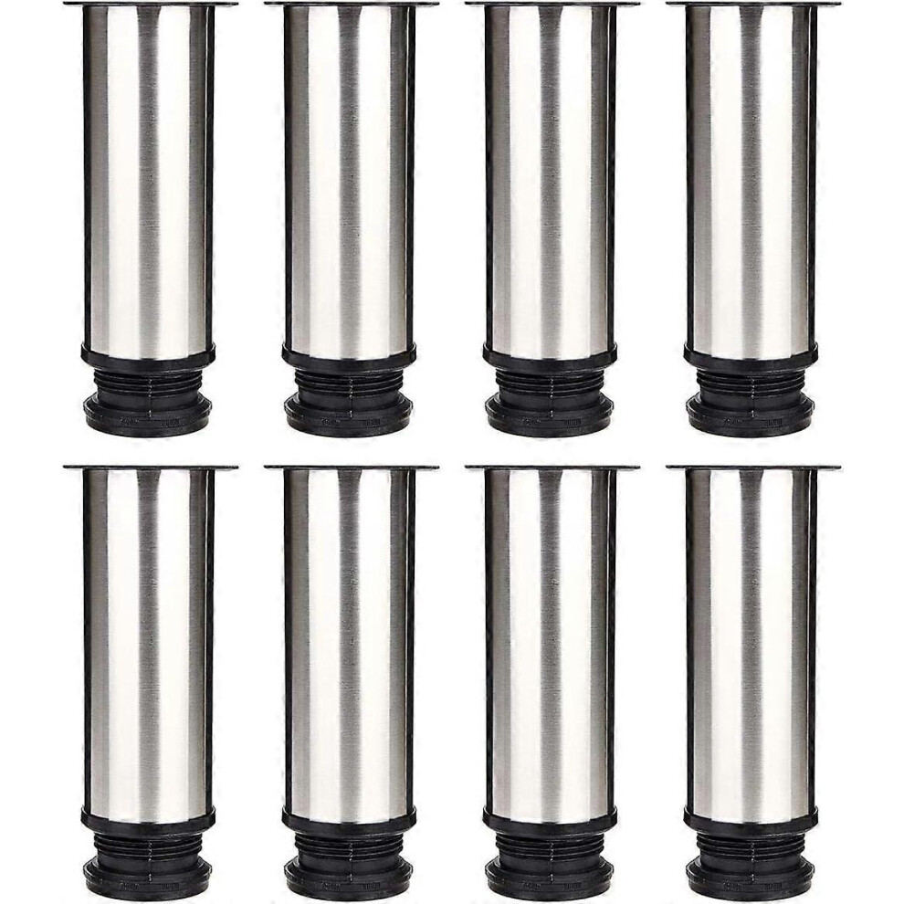 (As Show, One Size) Linjou Set Of 8 Furniture Legs, Adjustable Kitchen Leg 50Mm/Height 150Mm Round Metal Stainless Steel Sofa Leg Table Feet 5093442610895