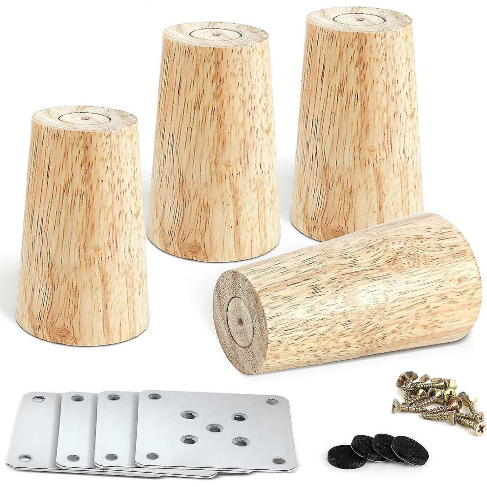 (As Show, One Size) Linjou Set Of 4 Wooden Furniture Legs, 8Cm Replacement Sofa Legs, Coffee Table Legs, For Bed, Cupboard, Tv Cabinet 5093442666434