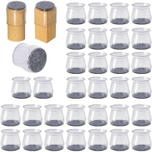 (As show, One size) LINJOU 32 Pcs Transparent Silicone Chair Leg Caps with Felt Pads, Furniture Sliders Table Chair Feet Covers(L)