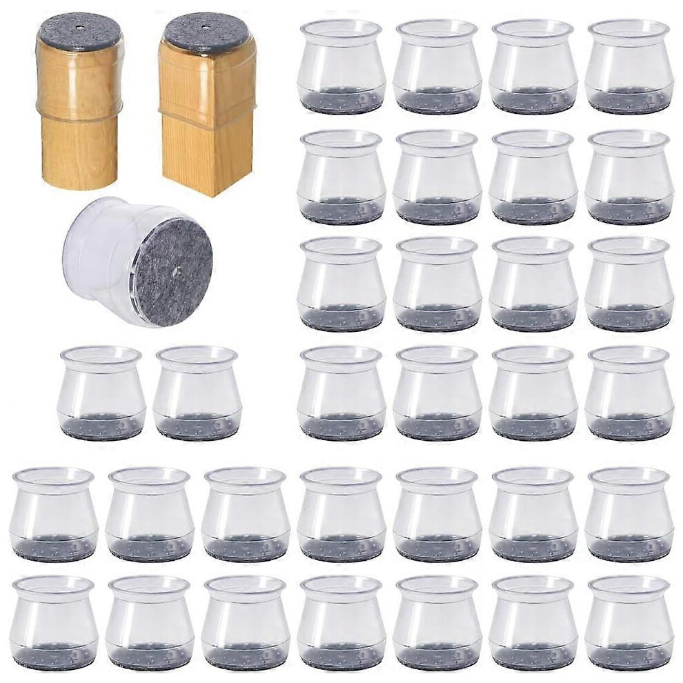 (As Show, One Size) Linjou 32 Pcs Transparent Silicone Chair Leg Caps With Felt Pads, Furniture Sliders Table Chair Feet Covers(L) 5093442611366