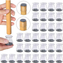 (As show, One size) LINJOU 32 Pcs Transparent Silicone Chair Leg Caps with Felt Pads, Furniture Sliders Table Chair Feet Covers(S)