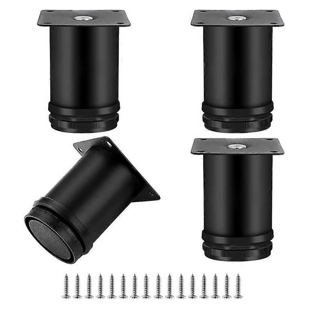 (As Show, One Size) Linjou Furniture Legs, Round Metal Stainless Steel Sofa Leg Table Feet, Adjustable Height 0-10Mm, 50*80Mm Black 5093442611243