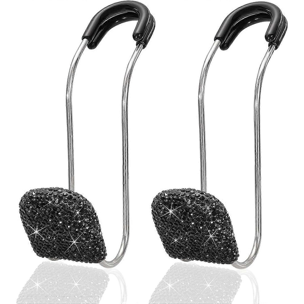(As Show, One Size) Linjou Bling Car Seat Back Hook Headrest Hook Rhinestone Car Purse Accessories Metal2pcs(Black) Black 5093442610536
