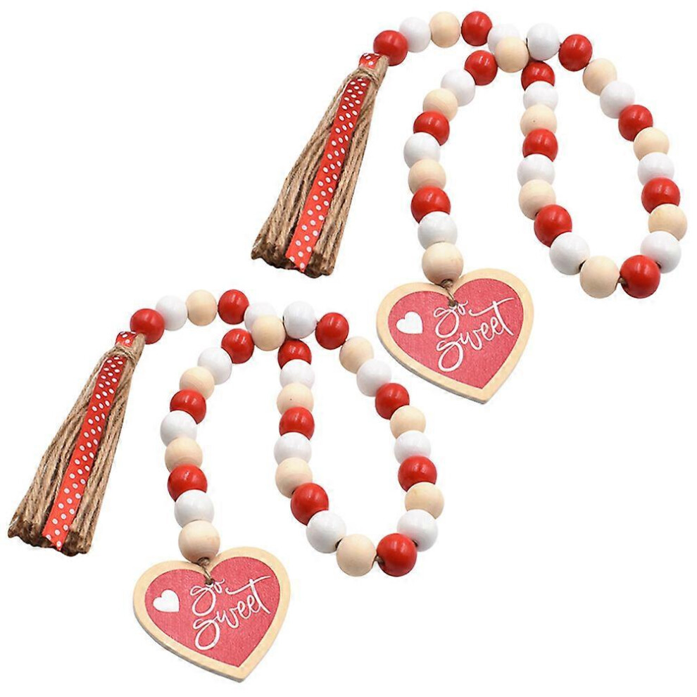 Kricely (As Show, One Size) 2Pcs Wood Beaded Garland Valentine's Day Bead String Hanging Decor Hanging Beaded Garland