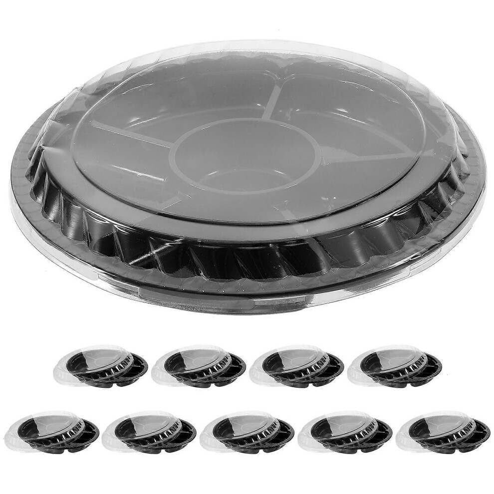 Kricely (As Show, One Size) 10Pcs Disposable Appetizer Tray With Lid Disposable 6 Compartment Round Fruit Veggie Serving Tray
