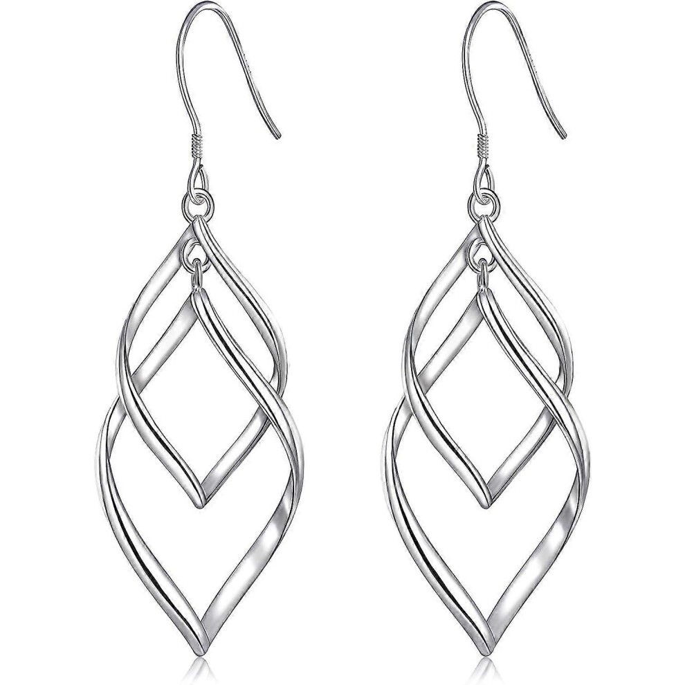 Konhill (As Show, One Size) Sterling Silver Dangle Earrings For Women, 14K Gold Plated Double Linear Drop Statement Earrings Anniversary Birthday Gifts For Wo Silver,Gold