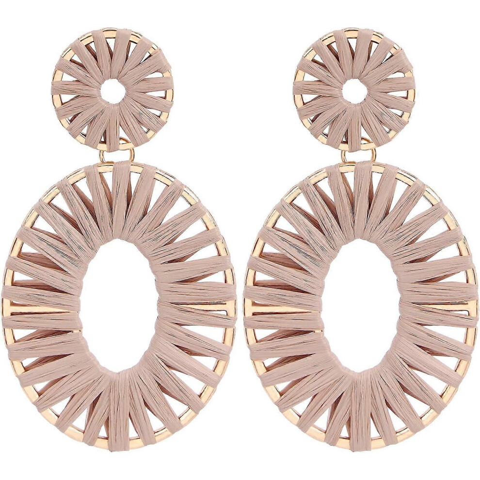Konhill (As Show, One Size) Raffia Tassel Hoop Drop Earrings Handmade Fashion Statement Jewelry For Women Girls