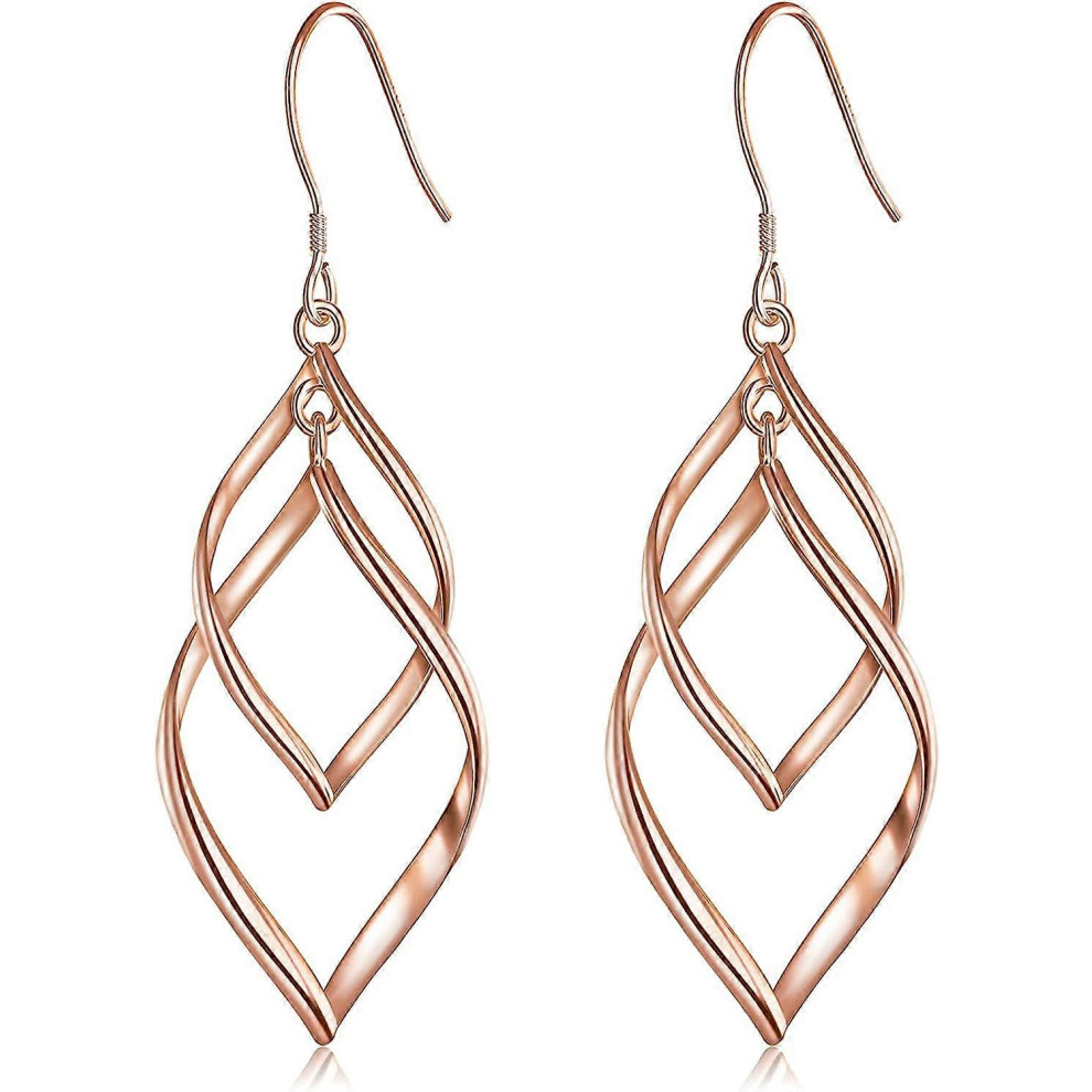 Konhill (As Show, One Size) Sterling Silver Dangle Earrings For Women, 14K Gold Plated Double Linear Drop Statement Earrings Anniversary Birthday Gifts For Wo Silver,Gold