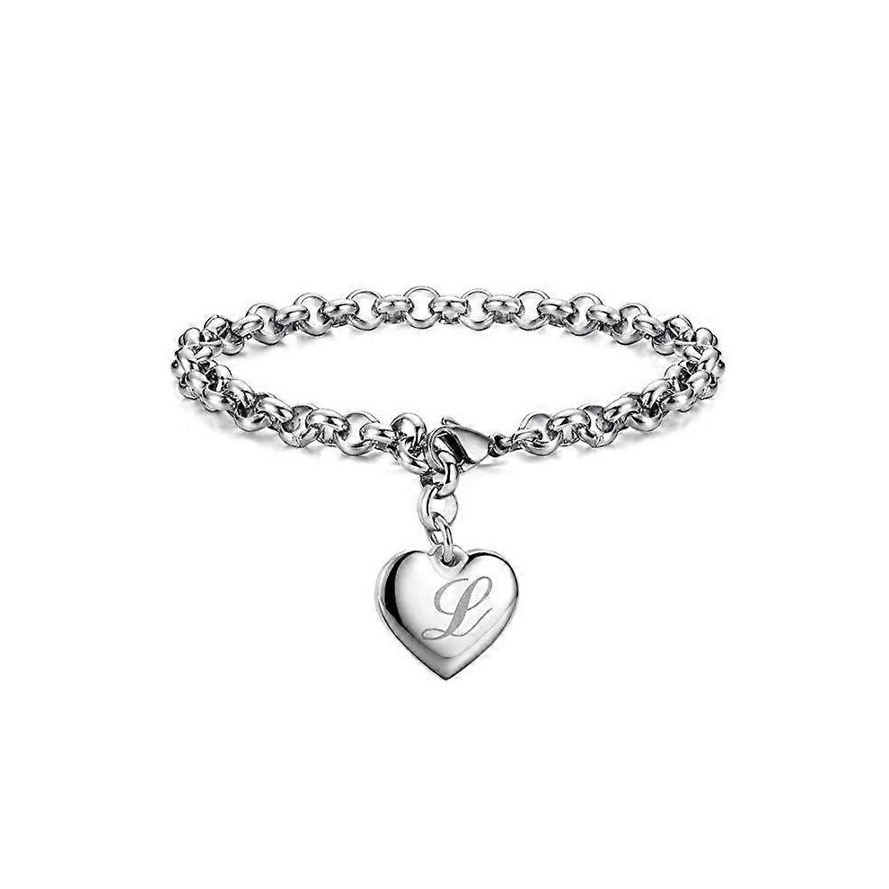 (As show, One size) M,Initial Charm Bracelets for Girls Letters Alphabet Heart Bracelet Jewelry Gifts for Girls Mother&#39;s Day Gifts-image-OPC-PG9FFJX-NEW