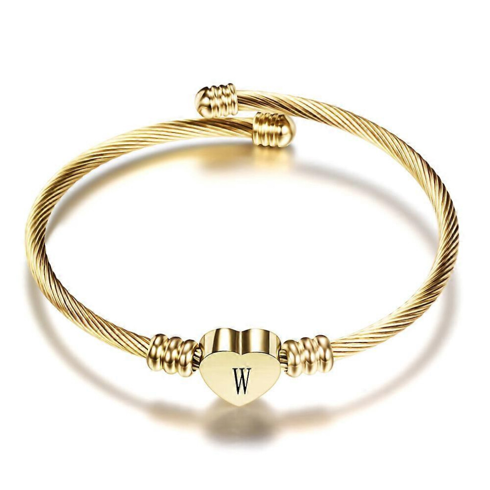 Konhill (As Show, One Size) Heart Initials Bracelet-A-Z Stainless Steel Engraved Charm Bracelet, Woman Girl Jewelry Birthday Festival Gift Golden