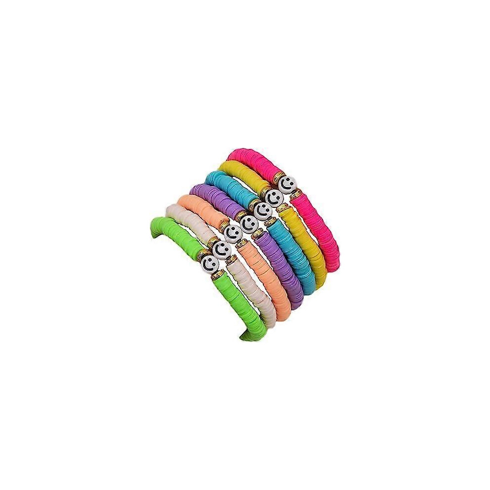 Konhill (As Show, One Size) 7Pcs/Pack Bohemia Polymer Clay Beaded Bracelets Colorful Surfer Stretch Stackable Bracelet For Women Teen Girls Summer Beach Jewle