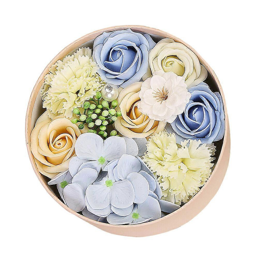 (Blue, One size) 1Pc Delicate Soap Flower Small Round Box Unique Soap Bouquet Flower Arrangement Gift Box Valentine&#39;s Day Christmas Gift for Girlf-image-OPC-PG9FFY8-NEW