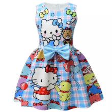 (9250 Blue, 120/5-6Years) Girls Hello Kitty Dress Princess Skirt Party Fancy Wear Book Week Birthday Gifts