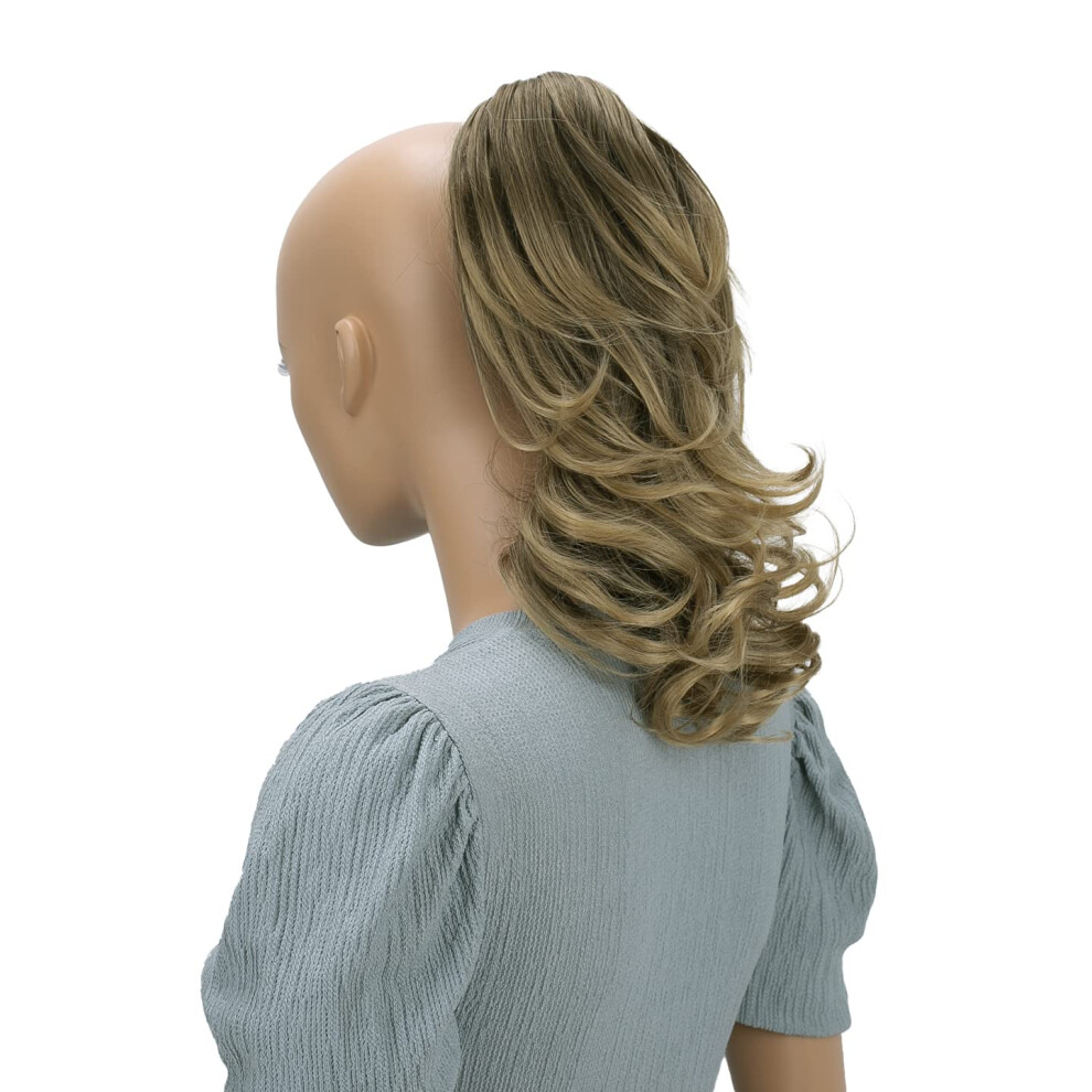 Caisha Unisex Brown 14"" Wavy Clip On Ponytail With Butterfly Clip Hairpiece Heat-Resistant Synthetic Fibres Blonde Mix H125