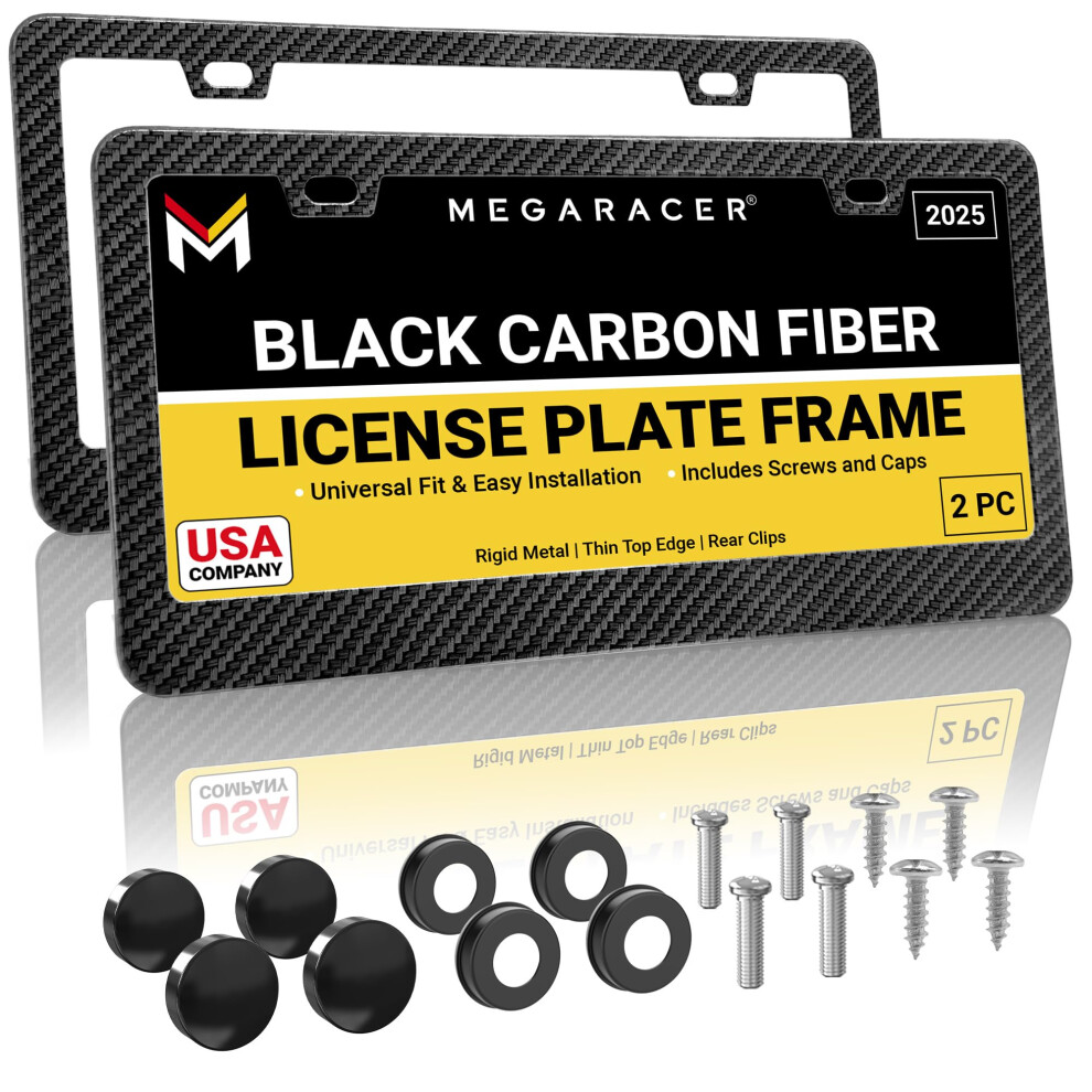 Carbon Fiber License Plate Frames 2 Pack | License Plate Cover For Car Tag Frame | License Plate Frame For Men | Porta Placas Para Auto Car Plat Black 706199251352