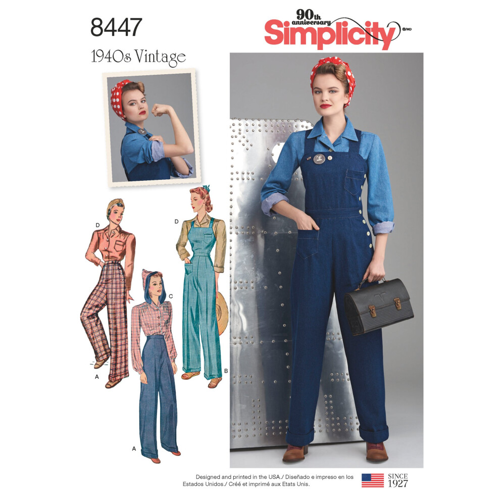 Patron Simplicity 8447 U5 Pantalons, salopettes et chemisiers vintage des ann   es 1940 pour femmes, taille 1624