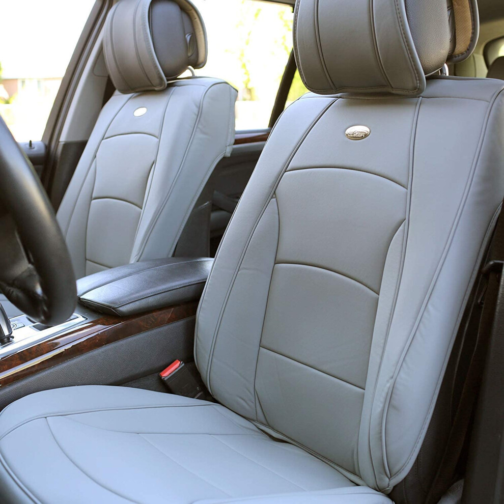 Fh Group Car Seat Covers Front Set Solid Faux Leather Seat Cushio Gray 842319119253