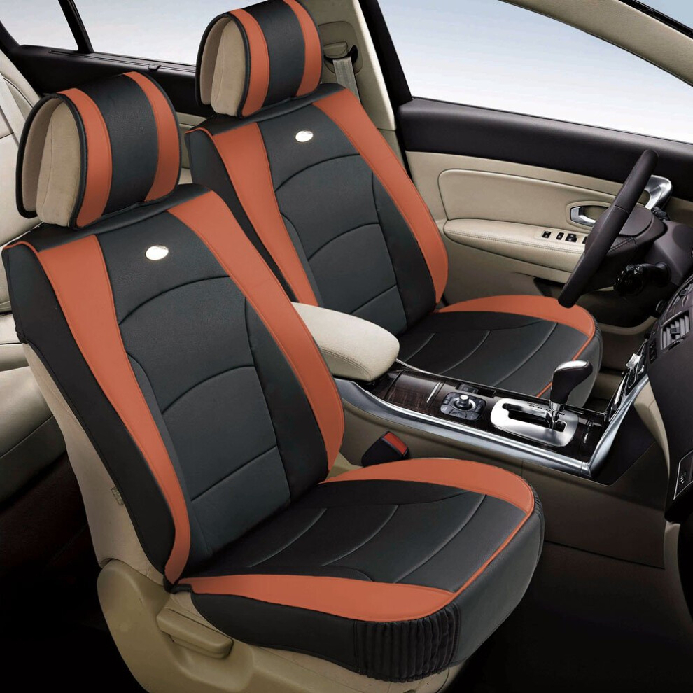 Fh Group Car Seat Covers Front Set Faux Leather Seat Cushions - Brown 842319102392