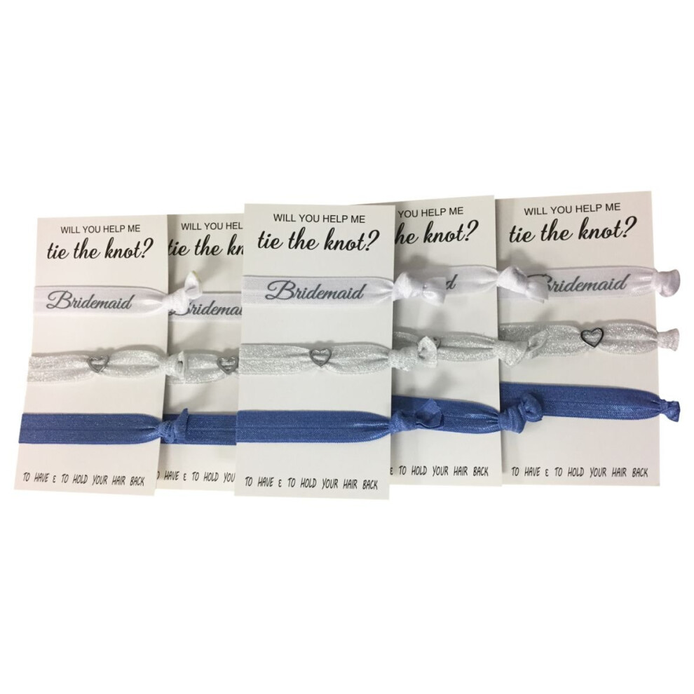 Elastici Per Capelli Da Damigella D'onore, Regali Per La Proposta Di Matrimonio - Confezione Da 5 Elastici Per Capelli Con Nastro Blu Navy, Elast-image