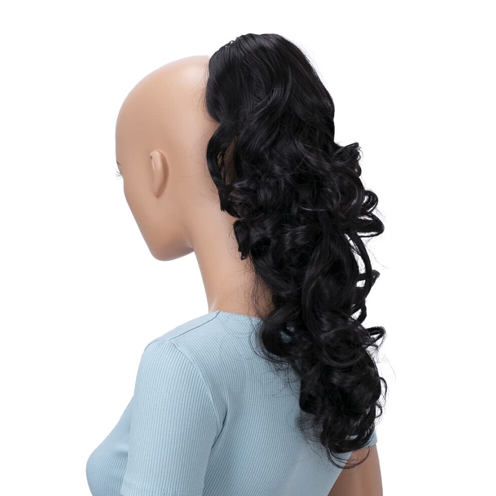 CAISHA Extension de cheveux     clipser en queue de cheval volumineuse ondul   e noire de 16 pouces