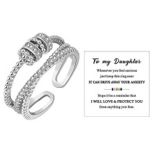 (Silver, One size) To My Daughter Fidget Anxiety Ring For Women Teens Adjustable Spinner Bead Stress Relieveing Rings -quanm