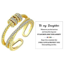 (Gold, One size) To My Daughter Fidget Anxiety Ring For Women Teens Adjustable Spinner Bead Stress Relieveing Rings -quanm