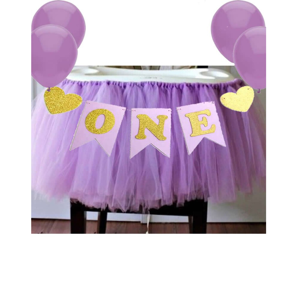Tutu violet pour b   b    1er anniversaire pour d   coration de chaise haute et fanion """"ONE"""" sir   ne Joyeux anniversaire pour chaise haute