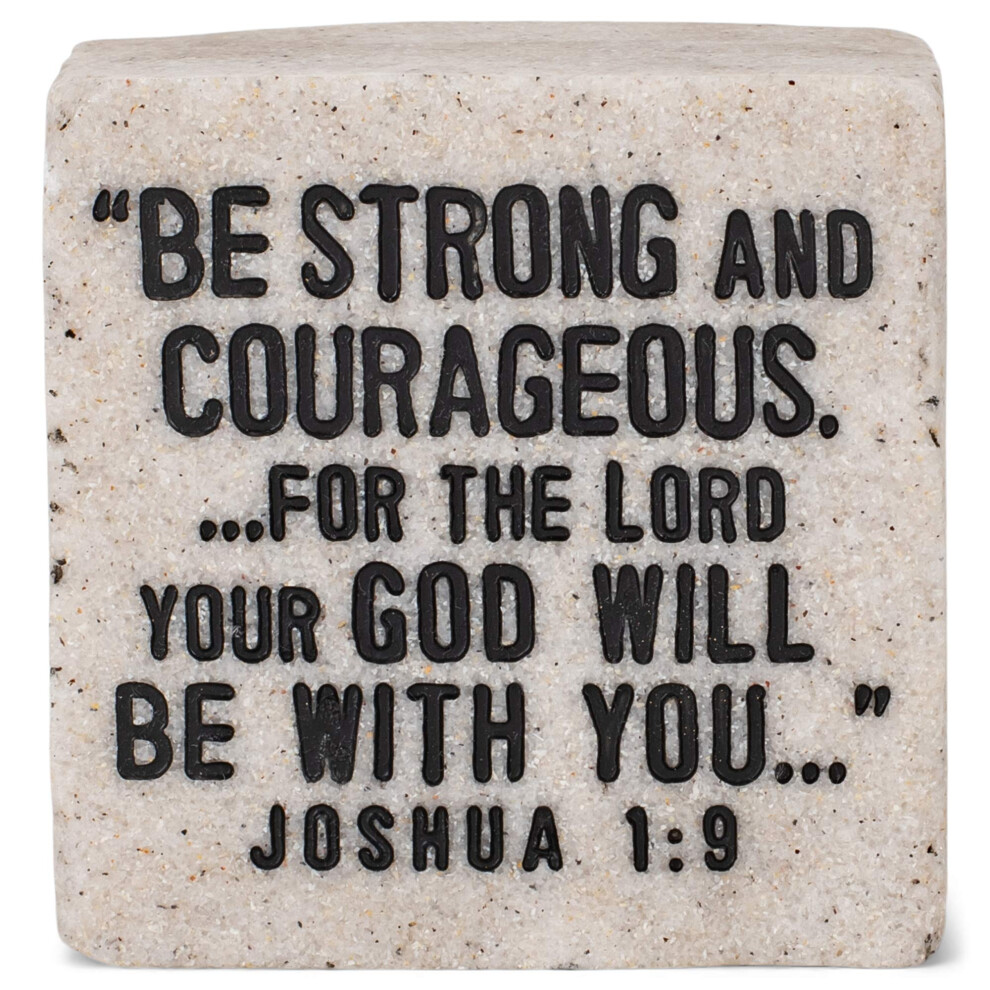 Lighthouse Christian Products Strong and Courageous Scripture Block 2.25 x 2.25 Cast Stone Plaque