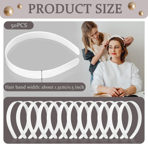 50PCS Amersumer 1/2" Fasce per Capelli Plastiche Senza Denti (Nero) (BIANCO) 1