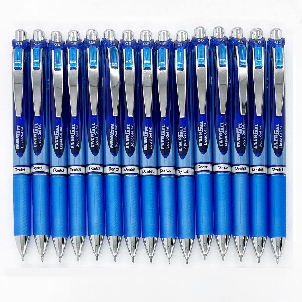 Pentel Energel Deluxe Rtx Retractable Liquid Gel Pen 0.5Mm Fine Line Needle Tip Blue Ink/Blue Body Pack Of 15