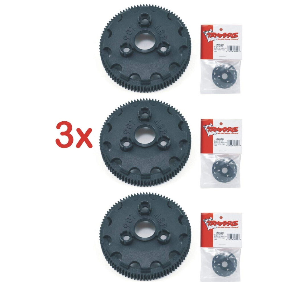 Engrenage droit Traxxas 4690 90T 48P 3 pi   ces Slash 2WD Rustler Stampede Bandit VXL XL-5