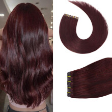 Rouge a vin Aison dans les extensions de cheveux Remy Extensions de cheveux humains soyeux pour les femmes de la mode 20 PCS / paquet (16 pouces