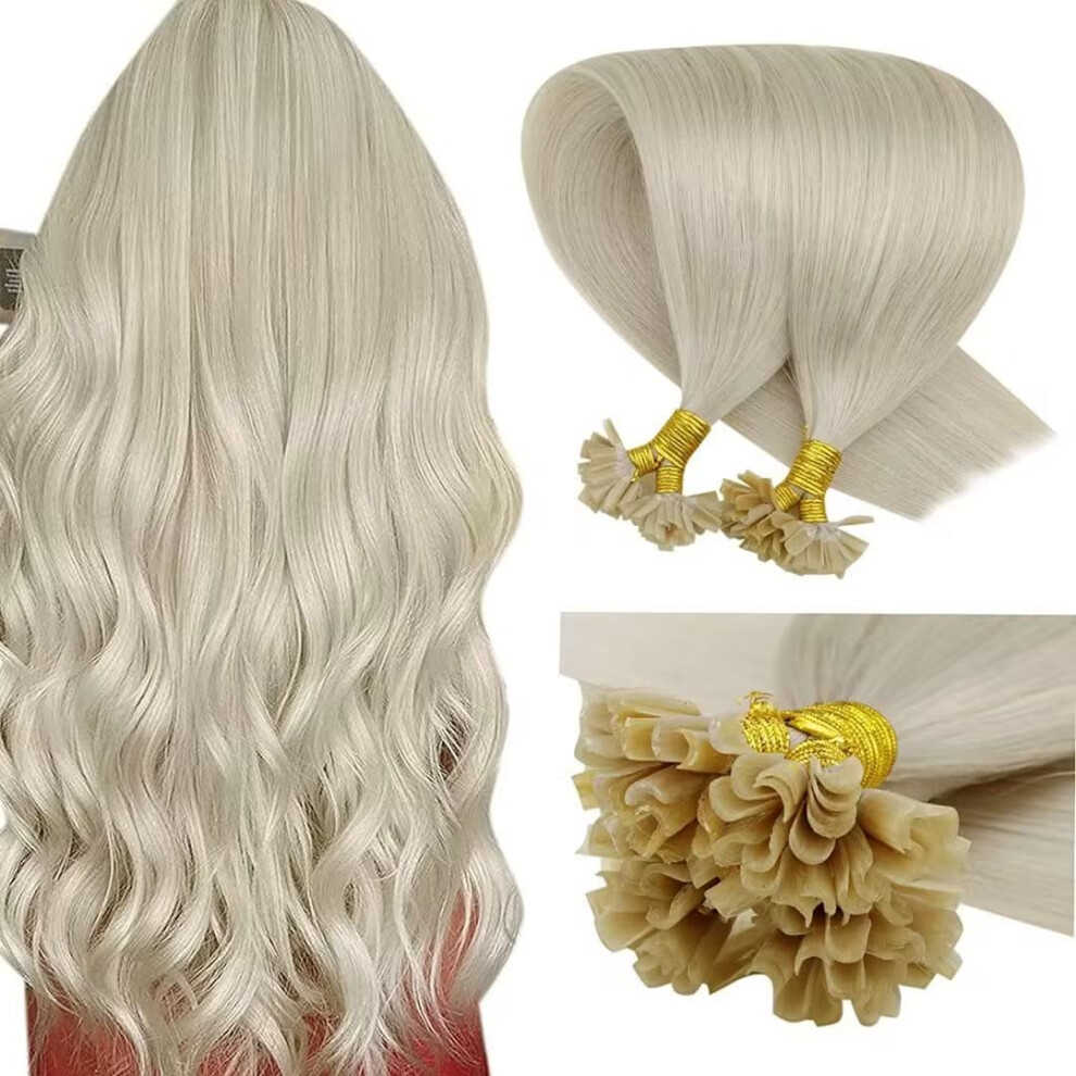Laavoo Unisex Silver Platinum Blonde Keratin U Tip Hair Extensions Real Human Hair 2