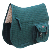 Challenger Horse English Quilted Fleece All-Furpos Saddle Pad com bolsos verdes 7290